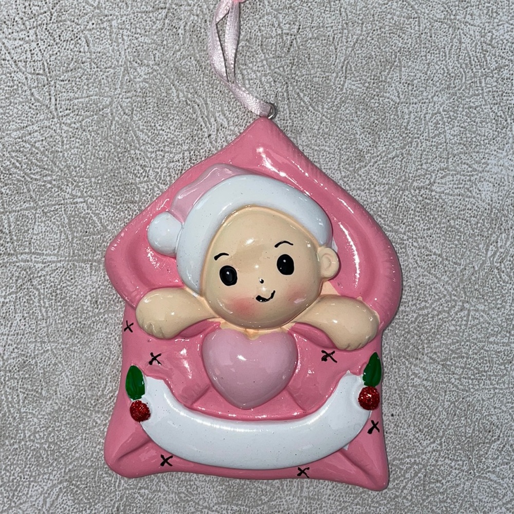 Baby Girl’s pink Christmas ornament nwt can be personalized
